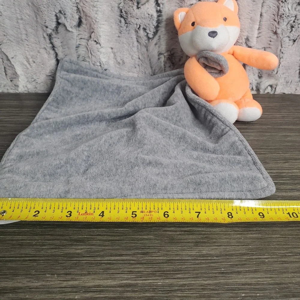 Carter's Orange Fox Holding Gray Security Blanket Lovey Plush Baby Rattle Toy